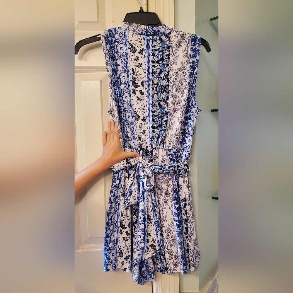 Floral Blue and White Women's Romper - Picture 3 of 7